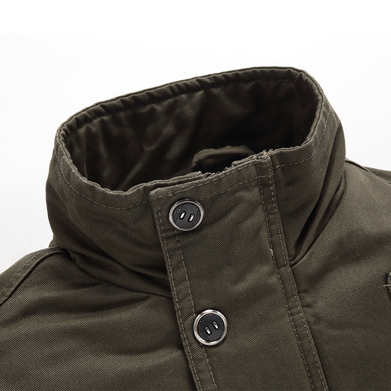 Herren Canvas-Fieldjacke mit Sherpa-Innenfutter, Utility-Taschen und Stehkragen Drune