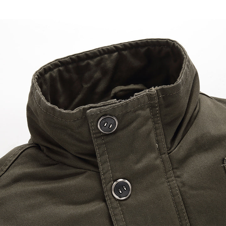 Herren Canvas-Fieldjacke mit Sherpa-Innenfutter, Utility-Taschen und Stehkragen Drune