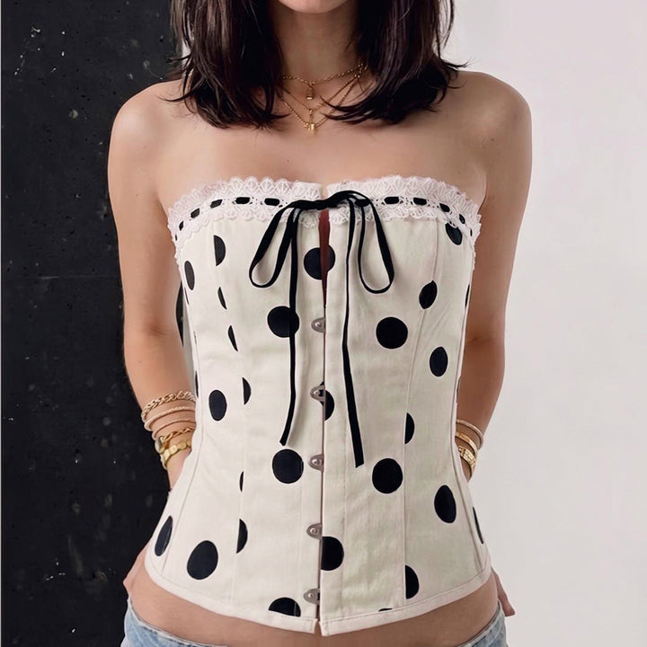 Damen Bandeau-Blusenshirt mit Rüschendetails und Knopfleiste Drune