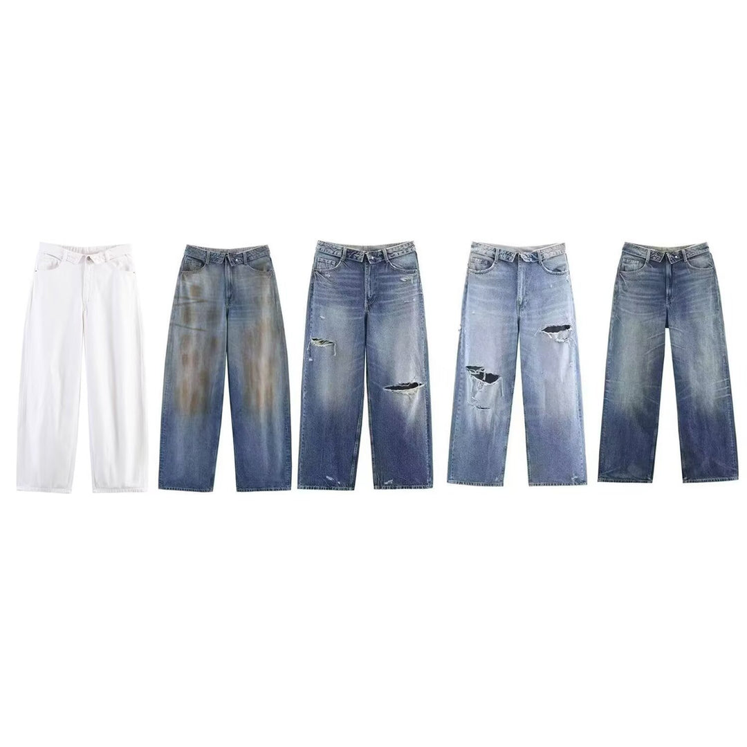Damen hochwertige Destroyed Jeans im lässigen Baggy-Stil mit modernen Akzenten Drune