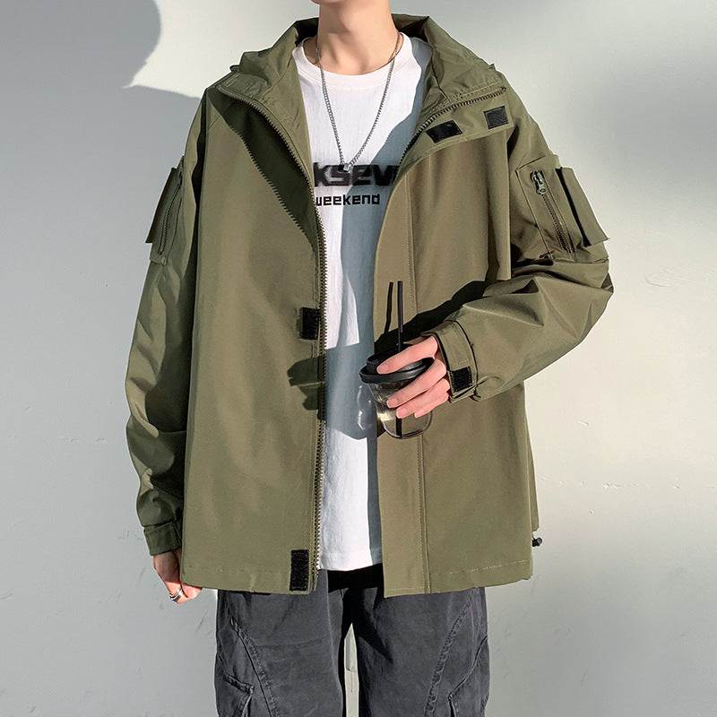 Herren zweilagige Softshell-Overlayerjacke mit Kapuze, wind- und wasserabweisender Membran und verstellbarem Saum Drune