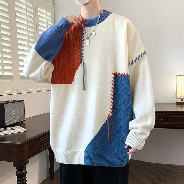 Unisex nan strukturierter Oversize-Strickpullover mit Zopfmuster und dekorativer Steppnaht Drune