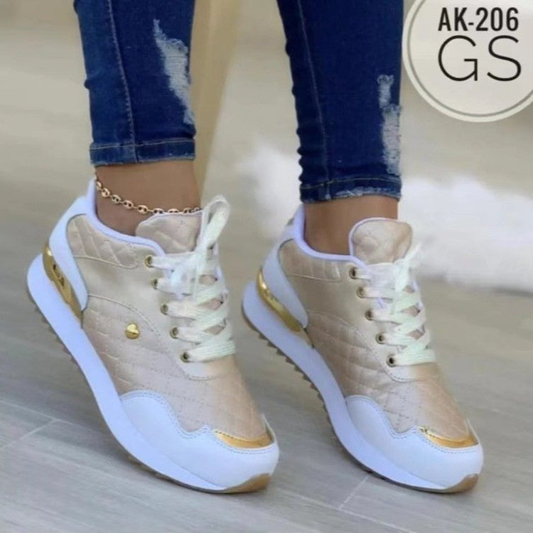 Damen Gepolsterte Sneaker mit Stepp-Optik und goldenen Akzenten Drune