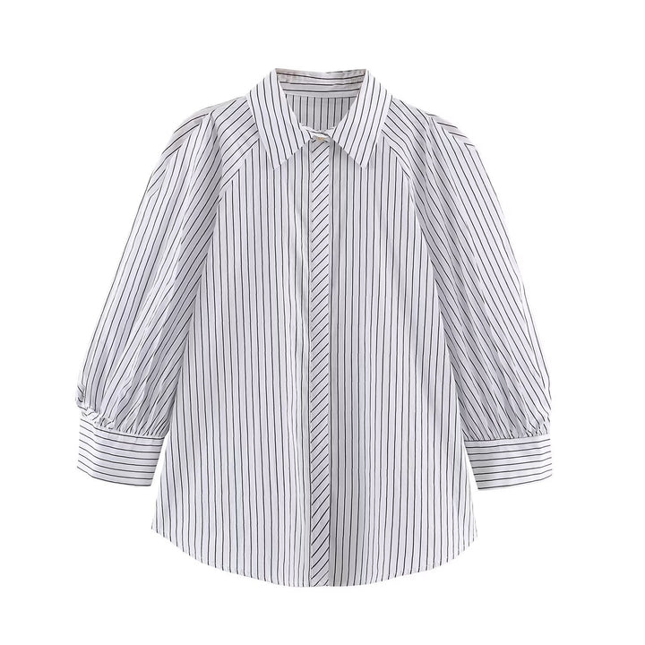 Damen Längsgestreifte Oversize-Hemdbluse mit betonten Puffärmeln Drune