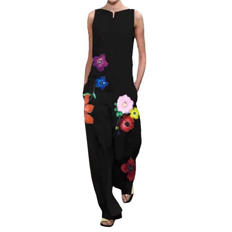 Damen Modischer Jumpsuit mit floralem Design und praktischen Taschen Drune