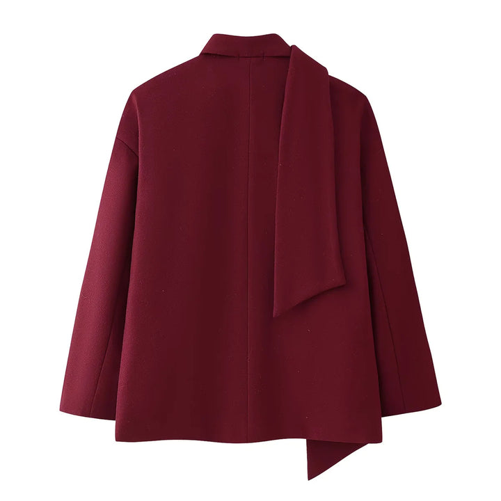 Damen nan kastiger Mantelblazer mit integriertem Schlauchschal, legerer Boxy‑Silhouette und Pattentaschen Drune
