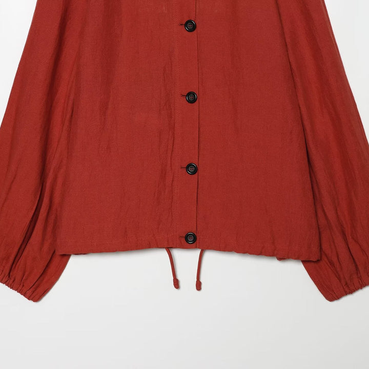 Damen Kurzjacke mit hohem Stehkragen, durchgehender Knopfleiste und Tunnelzug Drune