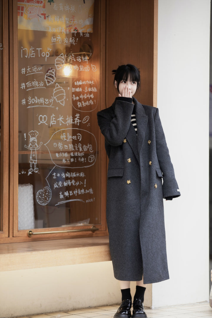 Damen Langer Oversized-Mantel mit doppelter Knopfreihe Drune