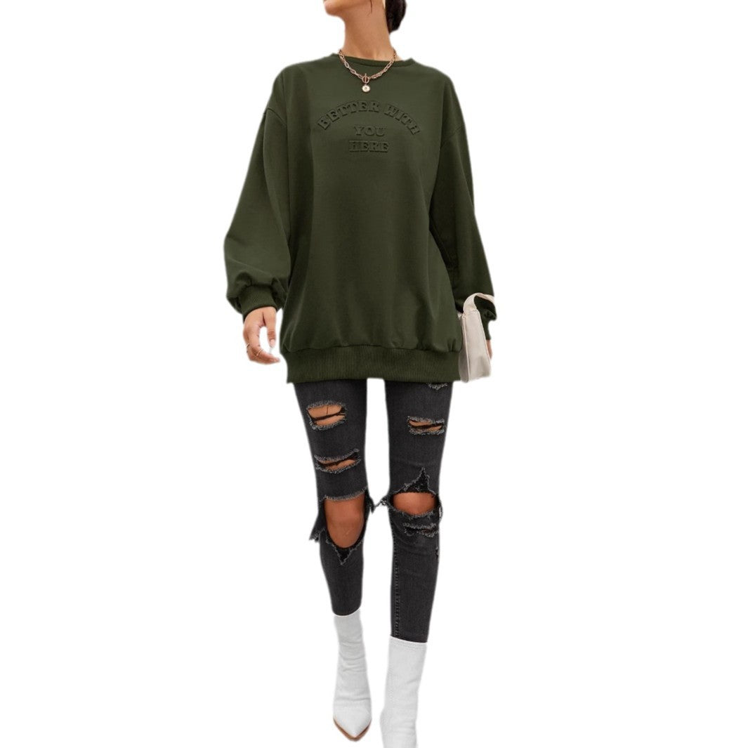 Damen lässiger Sweatshirt mit eingeprägtem Schriftzug Drune
