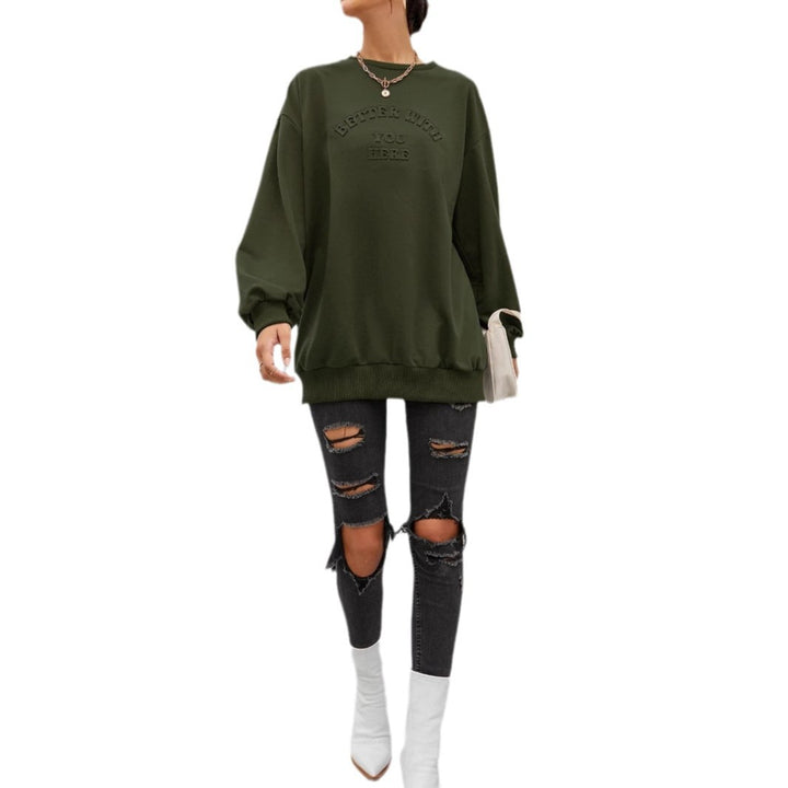 Damen lässiger Sweatshirt mit eingeprägtem Schriftzug Drune