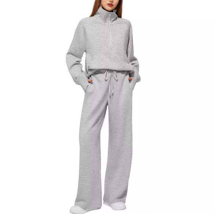 Damen sportliches Sweatset mit hohem Kragen und weitem Bein Drune