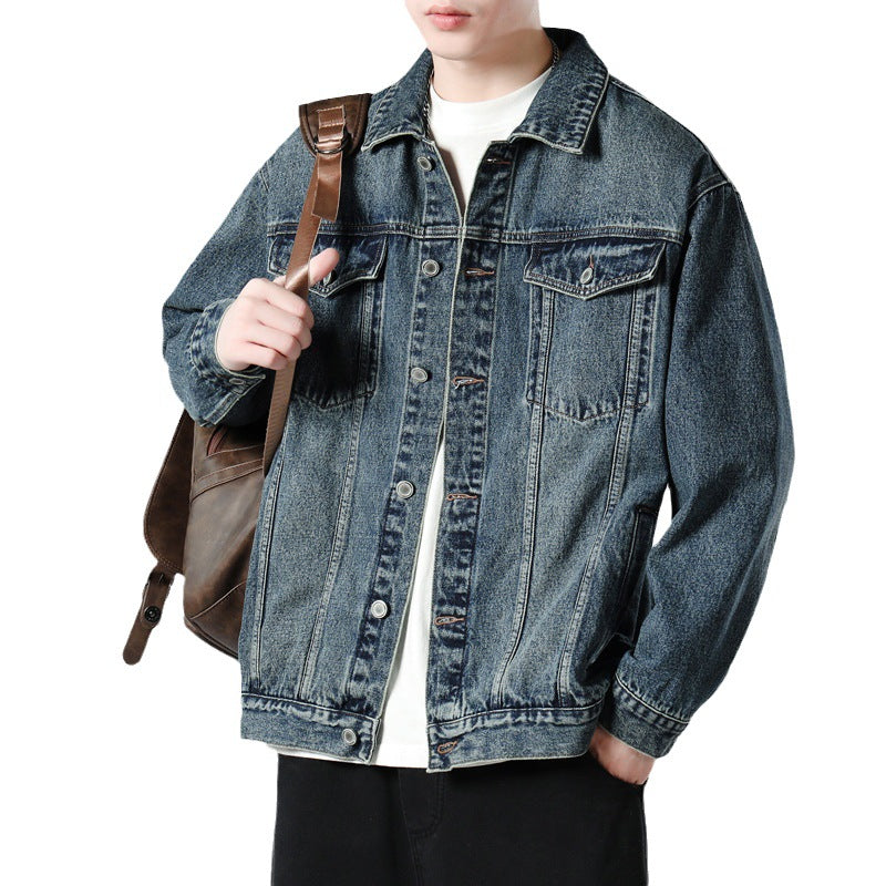 Herren Oversized Jeansjacke mit Metallknopfleiste und Brusttaschen Drune
