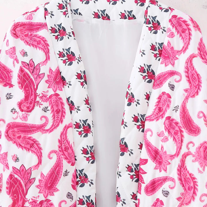 Damen nan ärmellose gesteppte Boxy-Weste mit Paisley-Print, offener Kimono-Front und aufgesetzten Taschen Drune
