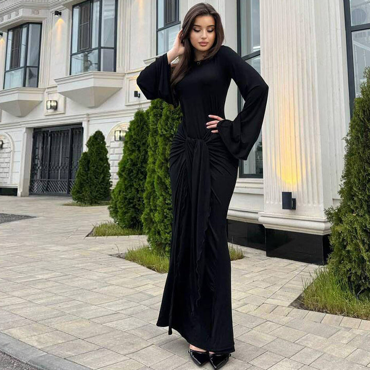 Damen Elegantes Maxikleid mit geschwungenem Saum und lässigen Fledermausärmeln Drune