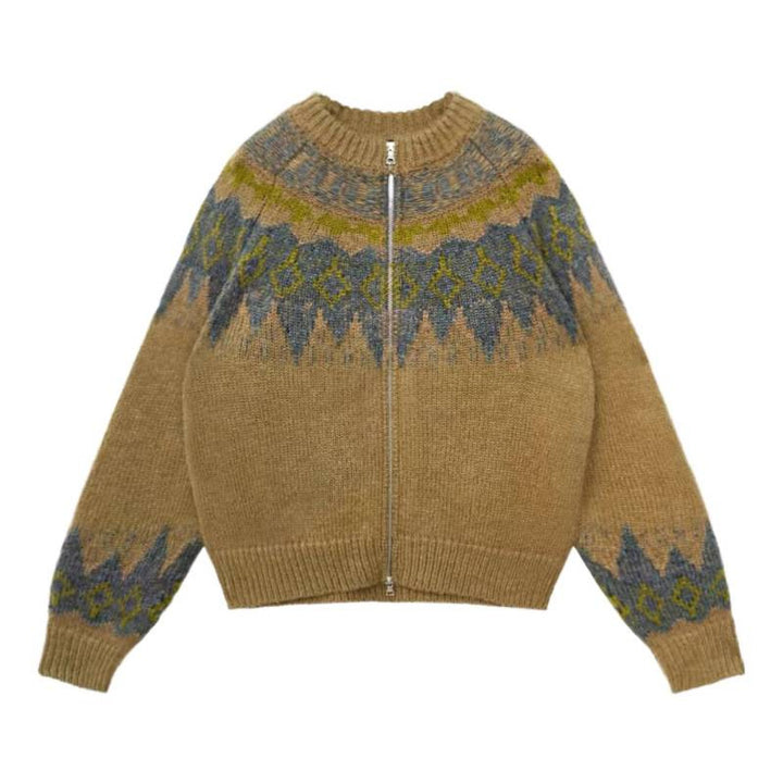 Damen Strickjacke mit innovativem Zipper und traditionellem Muster Drune