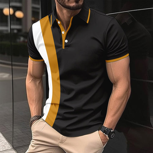 Herren kurzärmeliges Poloshirt mit modernen Farbblocks und atmungsaktivem Material Drune