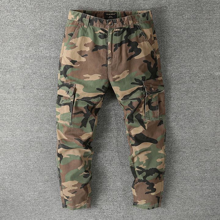 Herren Cargohose mit taktischem Tarnmuster und mehreren Klappentaschen Drune