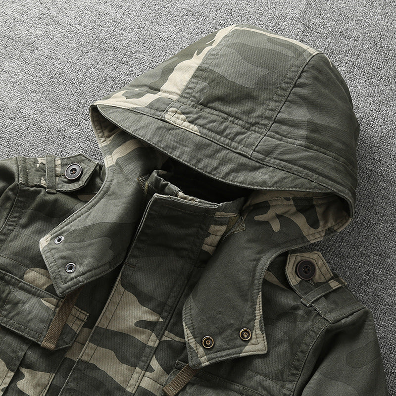 Herren Gefütterte Fieldjacke mit Kapuze und wattierter Stepp-Innenverarbeitung Drune