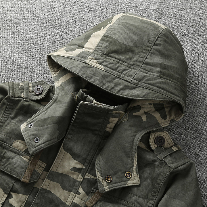 Herren Gefütterte Fieldjacke mit Kapuze und wattierter Stepp-Innenverarbeitung Drune