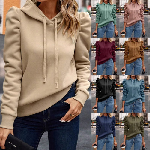 Damen sportlicher Hoodie mit Puffärmeln Drune