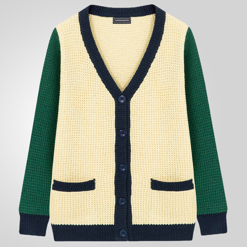 Herren Lässige Strickjacke im modernen Waffelmuster mit Kontrastärmeln und praktischen Taschen Drune