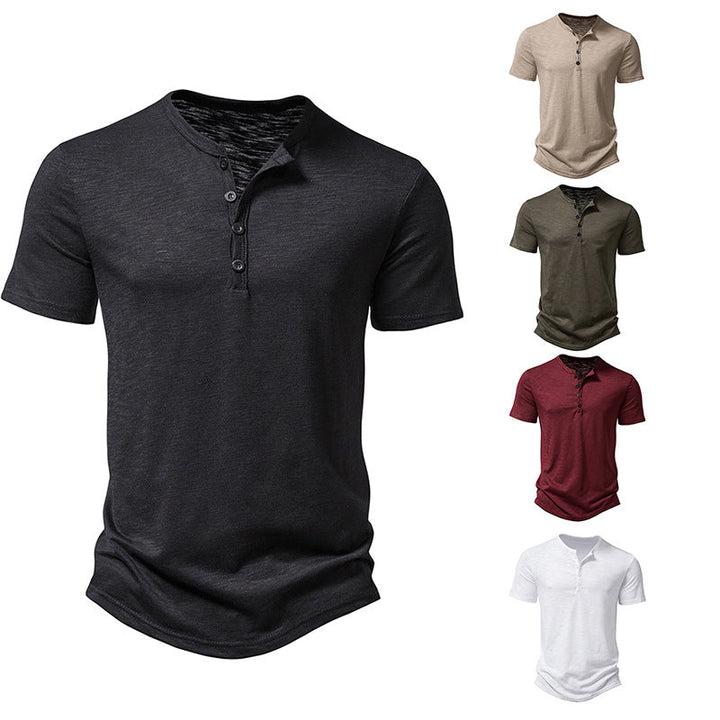 Herren Kurzarm-Henley-Shirt mit klassischem Knopfdesign Drune