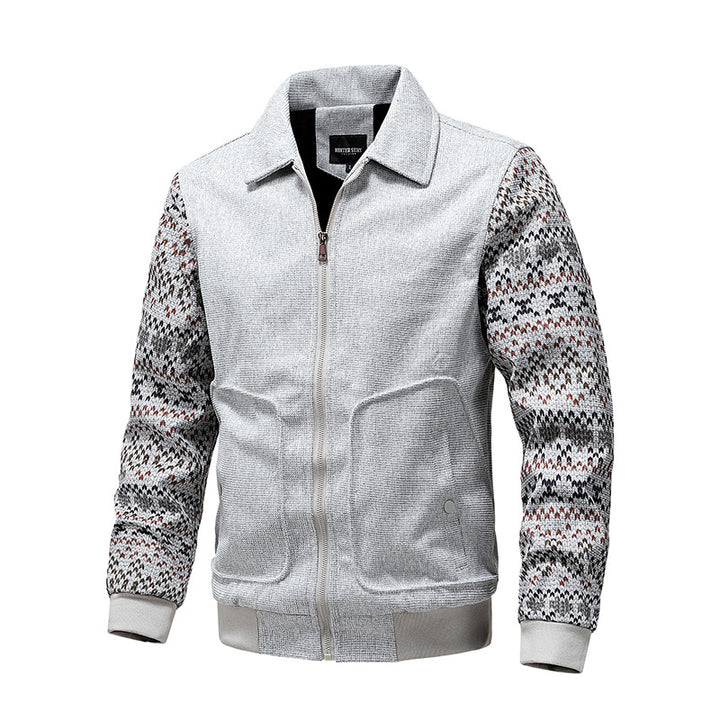 Herren Strick-Blousonjacke mit Reißverschluss, geripptem Saum & Norwegerärmeln Drune