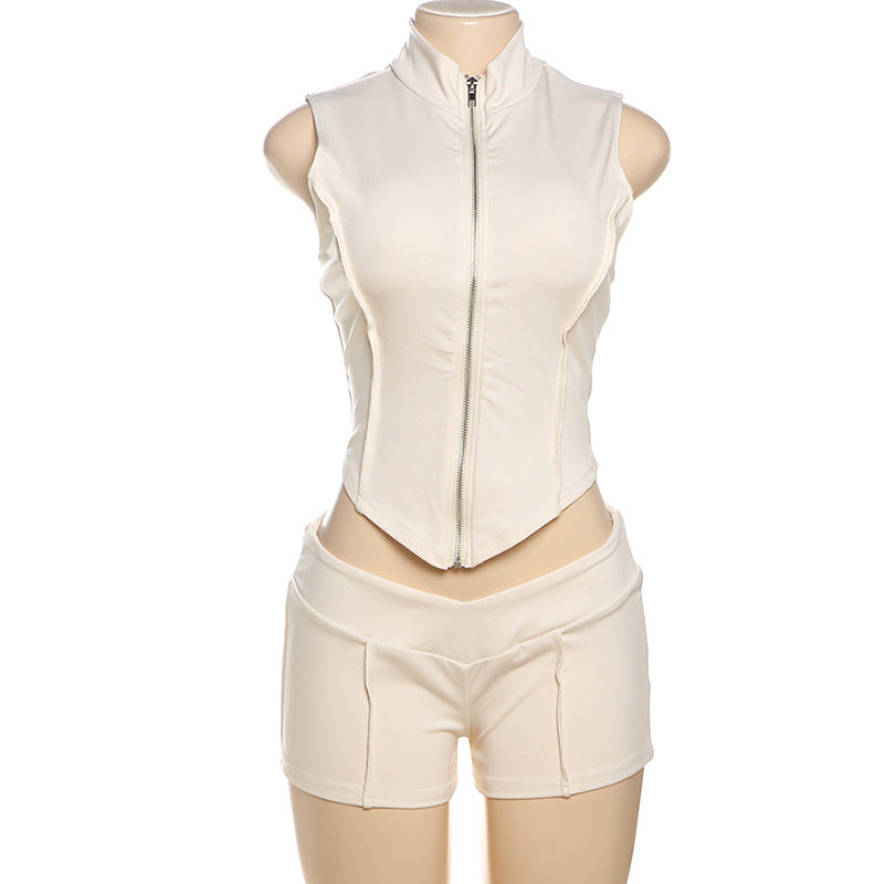 Damen Sportliches Zweiteiliges Set mit Stehkragen und kurzem Schnitt Drune