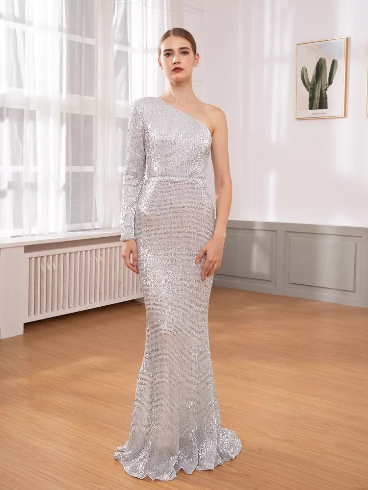 Damen Glitzerndes Abendkleid mit asymmetrischem Schnitt und figurbetontem Design Drune
