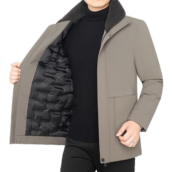 Herren Thermo-Winterkurzmantel mit luxuriösem Kunstfell-Innenfutter und Stehkragen Drune