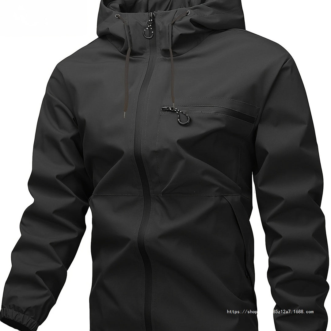 Herren Wasserdichte Softshelljacke mit verstellbarer Kapuze versiegelten Reißverschlüssen und Brusttasche Drune