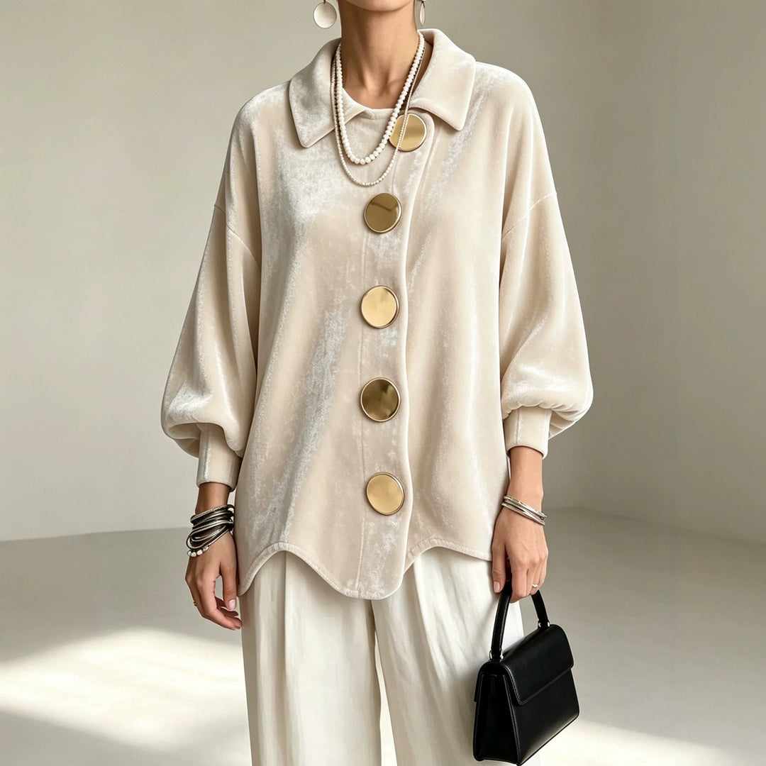 Damen Oversized Samtjacke mit großen Zierknöpfen und Balloon-Ärmeln Drune