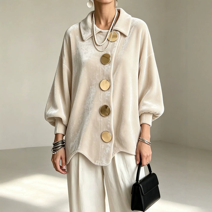 Damen Oversized Samtjacke mit großen Zierknöpfen und Balloon-Ärmeln Drune