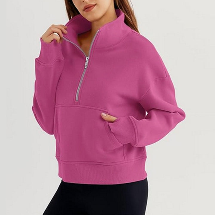 Damen lässiger Pullover mit hohem Kragen und kurzer Reißverschluss Drune