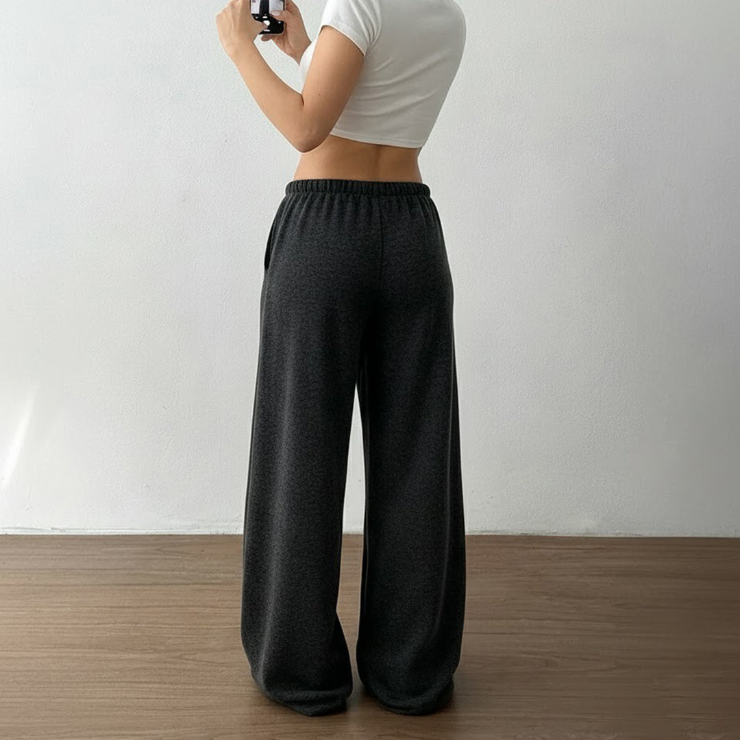 Damen nan weite Highwaist-Loungehose mit Kordelzug und fließendem Palazzoschnitt Drune