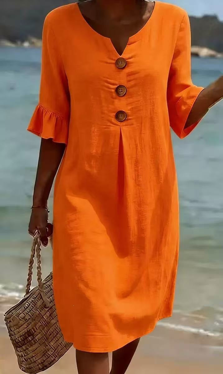 Damen Leichtes Sommerkleid mit Knopfdetails Drune