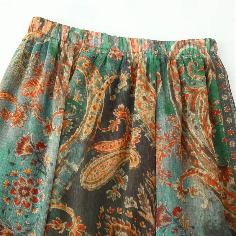 Damen nan fließender Maxi-Rock mit elastischem Bund, Paisley-Print und luftiger Chiffon-Optik Drune