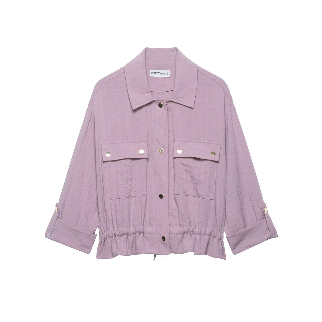 Damen Utility-Overshirt-Jacke mit Kordelzug und aufgesetzten Taschen Drune