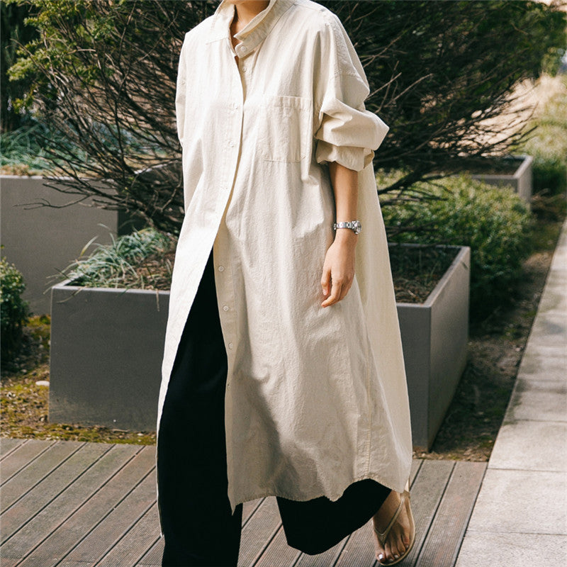 Damen Oversize-Hemdblusenkleid mit langem Saum und verdeckter Knopfleiste Drune