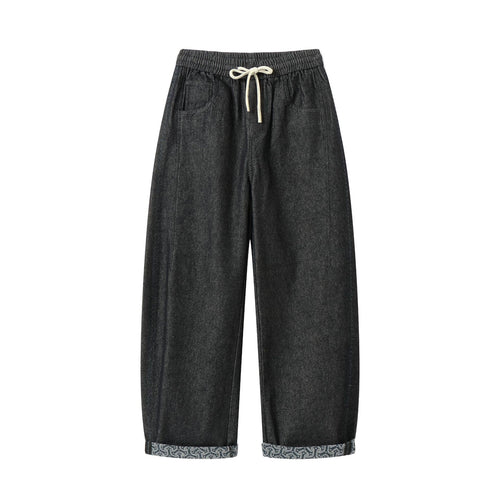 Damen Culotte-Jeans mit elastischem Tunnelzugbund und gemustertem Umschlag Drune