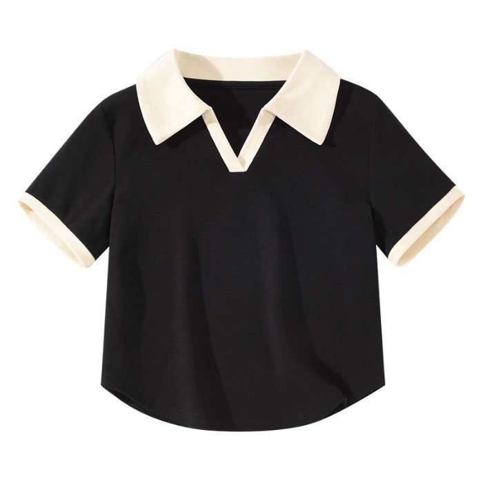 Damen Chic Farbblock Polo Top Drune