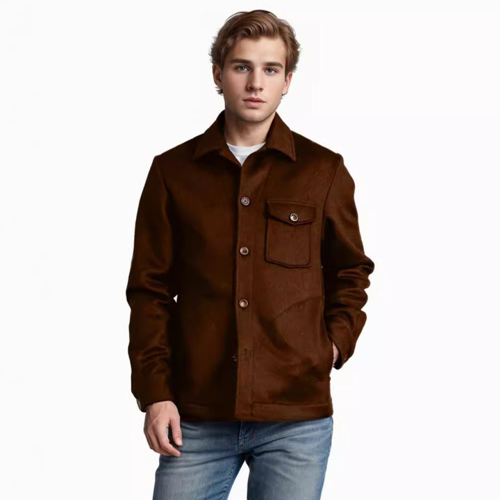 Herren modische Wolljacke mit Brusttasche und Knopfdetails Drune