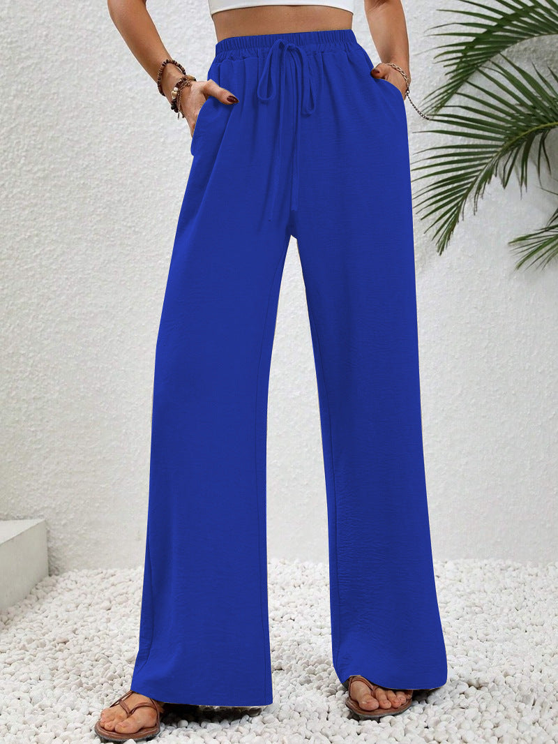 Damen Weite Palazzohose mit hohem Elastikbund, Kordelzug und Eingrifftaschen Drune
