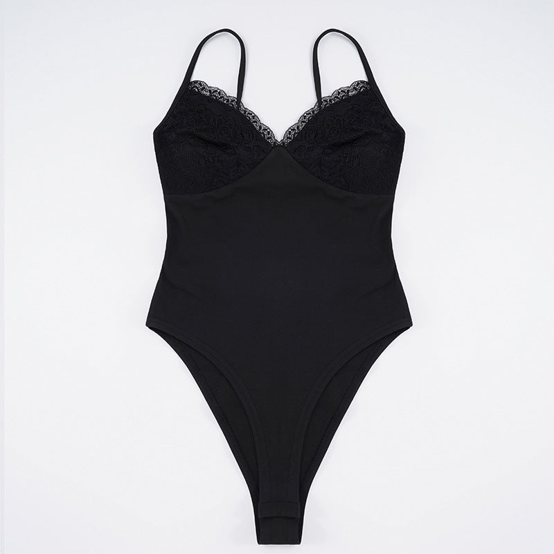 Damen eleganter Spitzen-Bodysuit mit feinen Trägern Drune