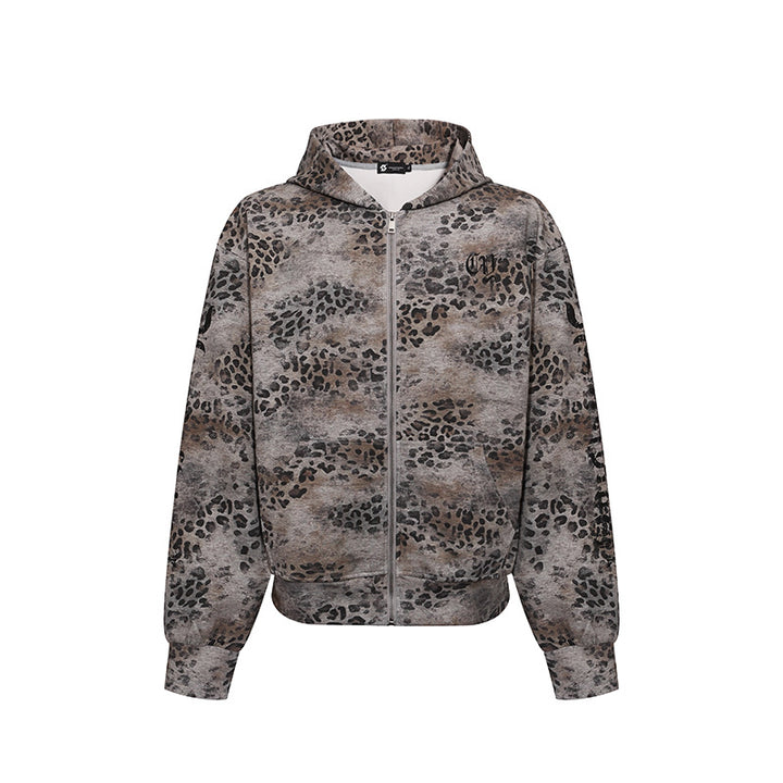 Damen Kapuzen-Sweatjacke mit durchgehendem Reißverschluss und Allover-Leopardenprint Drune