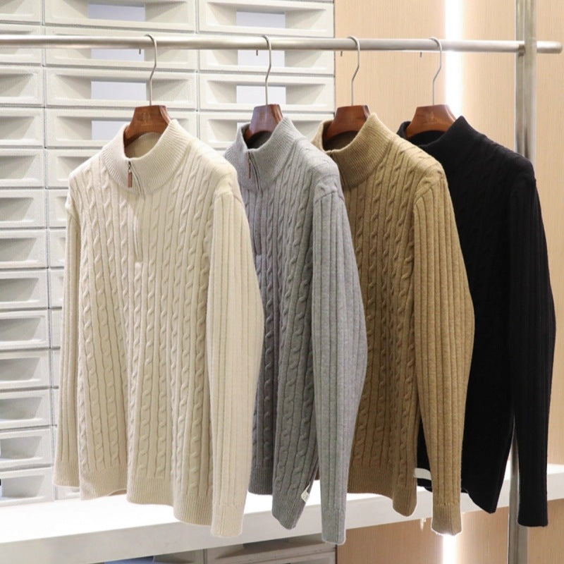 Herren Feinstrick-Pullover mit Zopfmuster und Halbzip-Stehkragen Drune