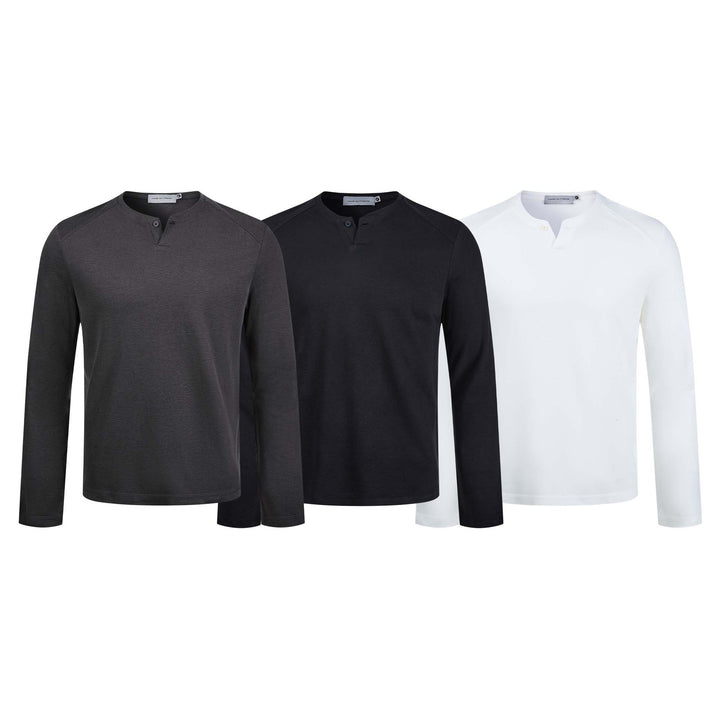 Herren Feines Longsleeve-Henley mit kurzem Knopfverschluss und Raglanärmeln Drune
