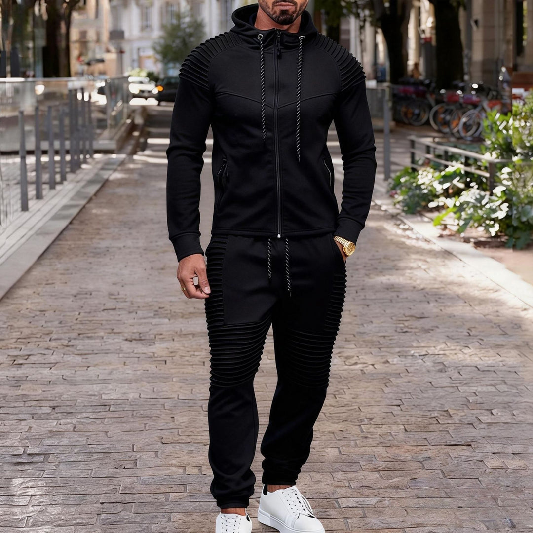 Herren sportives Kapuzen-Sweatset mit gerippten Biker-Paneelen Drune