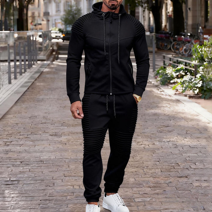 Herren sportives Kapuzen-Sweatset mit gerippten Biker-Paneelen Drune