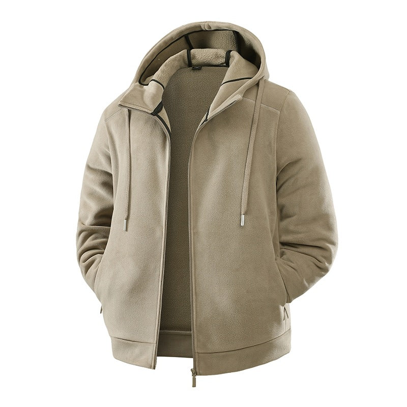 Herren Fleece-Softshell Hybridkapuzenjacke mit Teddy-Innenfutter & verstellbarer Kapuze Drune